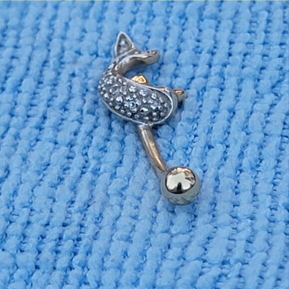 Dolphin Navel Belly Ring 14 kt Gold CEI Body Jewelry New - Picture 8 of 9